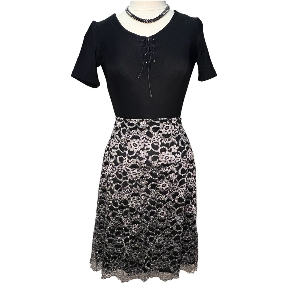 Vintage black and silver lace midi skirt
